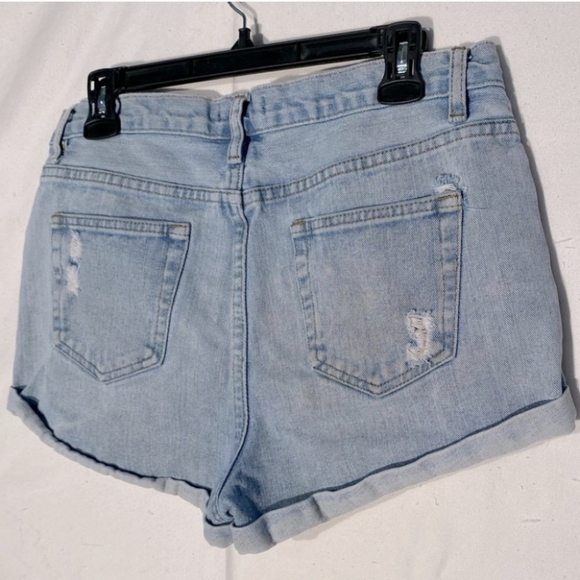 Forever 21 High Rise Light Wash Distressed Denim Festival Jean Shorts 31 - Picture 2 of 5